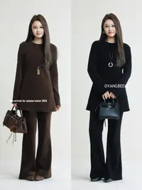 OYBN欧阳贝妮【拿捏曲线】微胖大码条绒长袖上衣休闲裤时尚套装5627