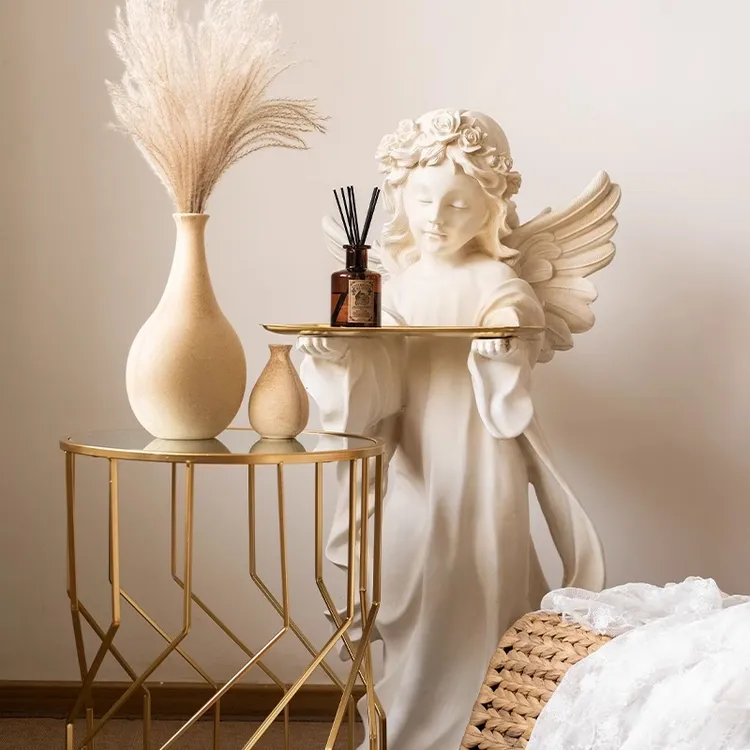 欧式复古天使少女孩装饰品美式树脂石膏雕塑雕像客厅小摆件礼物