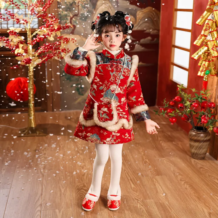 女童新中式旗袍宝宝汉服冬装2025新款中国风唐装中小童旗袍拜年服