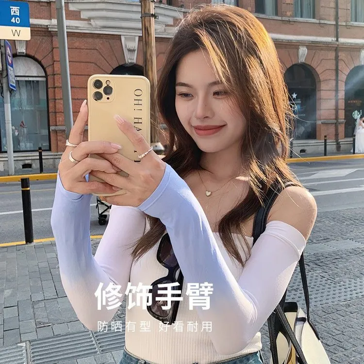 渐变色防晒户外透气防晒冰袖女夏季冰丝袖套冰袖防紫外线手套百搭