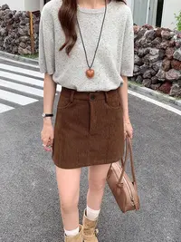 韩系复古高腰显瘦A字半身裙女秋冬季休闲百搭设计感包臀裙短裙子