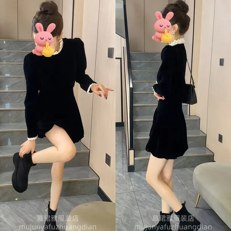  2025秋季套装黑色收腰修身赫本风显瘦法式复古套装