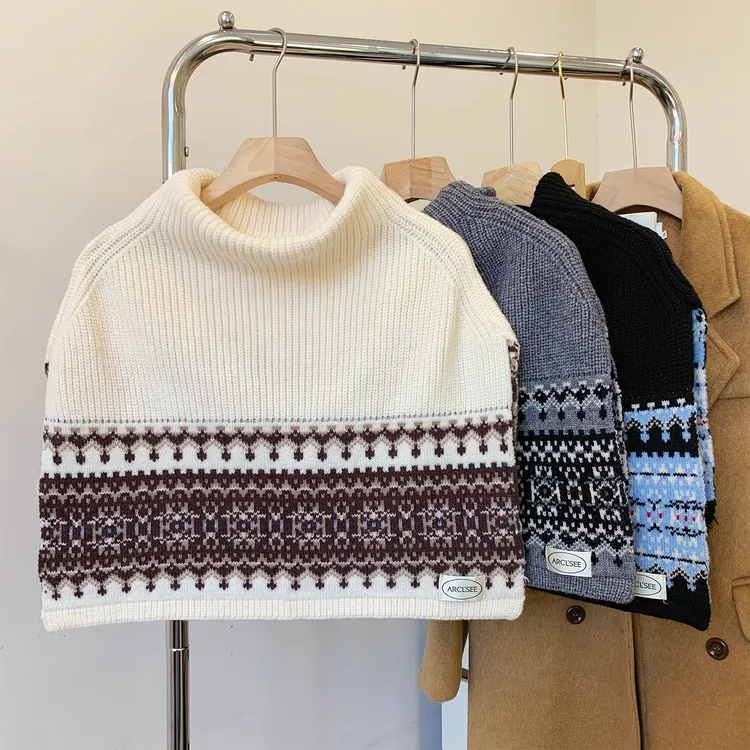 费尔岛复古高领针织披肩围巾女秋冬季斗篷高级感叠穿保暖围脖外搭