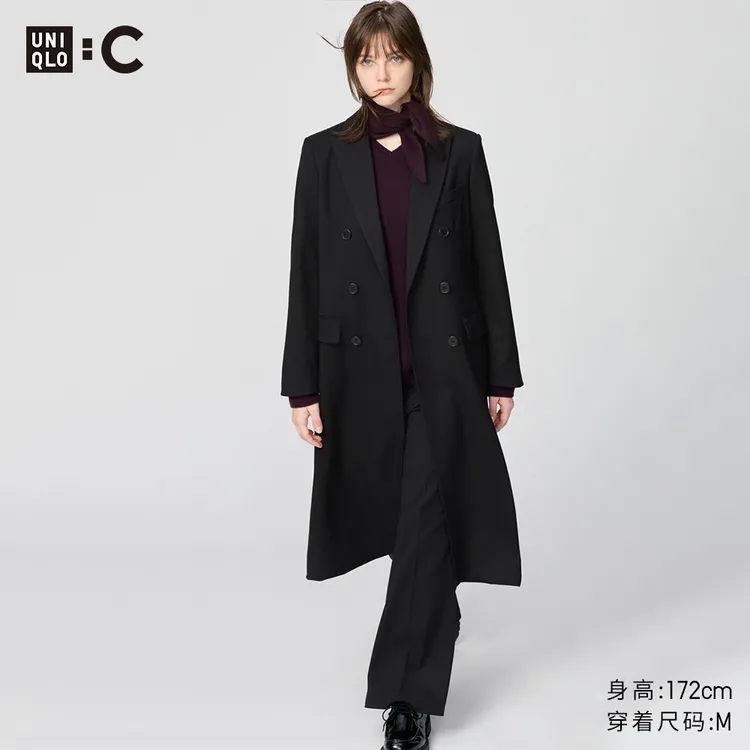 优衣库合作款/女装双排扣长大衣/25秋冬新款479665