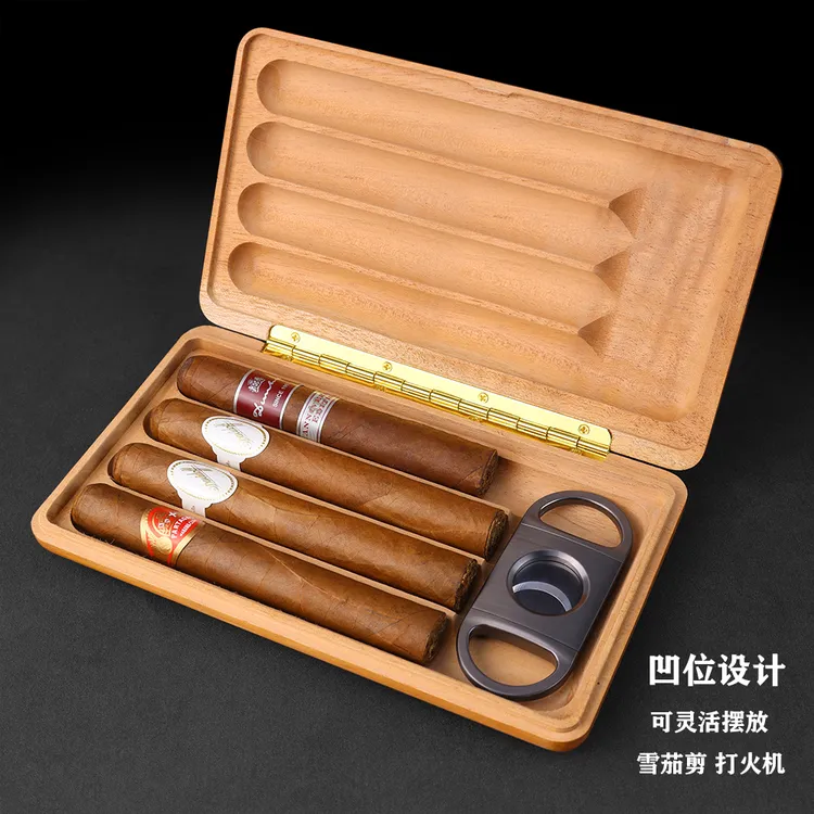时尚轻薄创意雪茄保湿盒雪松木原木实木醇养雪茄便携4支装配69包