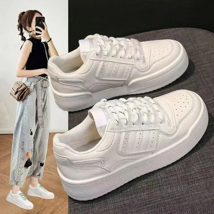 3800新款厚底双鞋带休闲小白鞋999-6