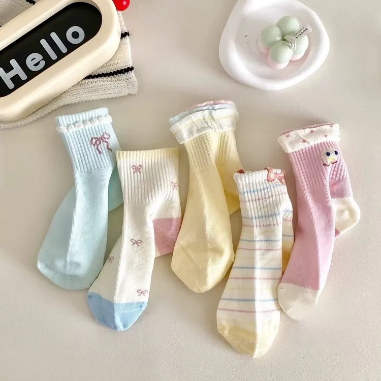【秋季上新】儿童袜子秋新款1-12岁中筒精梳棉袜粉色蝴蝶结中筒袜