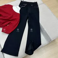 薇莎6947【现货】弹力植绒黑色高腰显瘦微喇牛仔裤秋冬新款