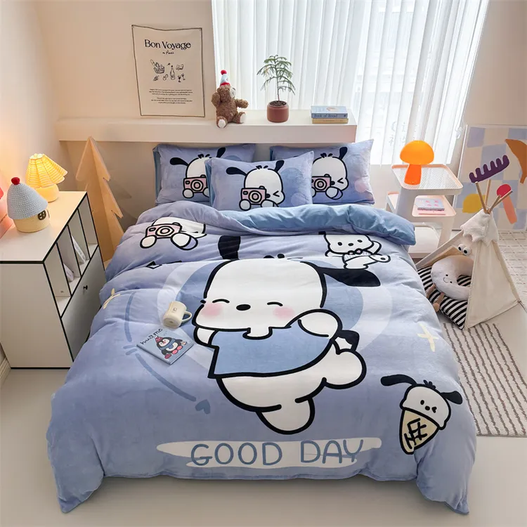 新款大版卡通加厚牛奶绒印花四件套加绒加厚保暖亲肤舒适柔软床品