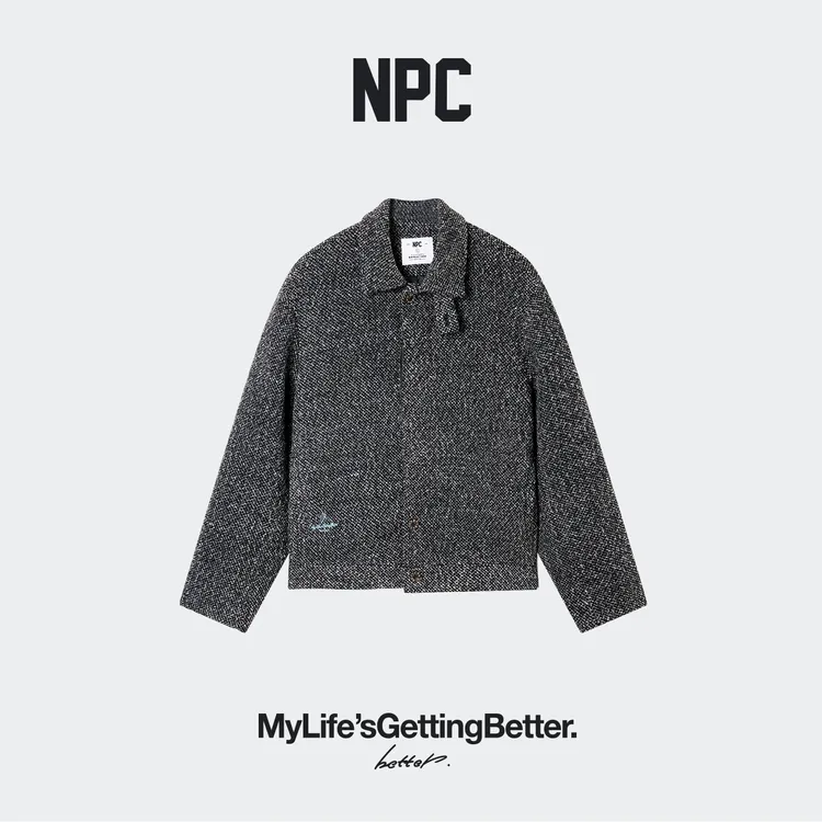 NPC潮牌国风【青花鹤福】刺绣粗花呢拉链夹克小香风翻领NP59TJ11