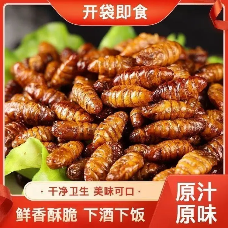 香酥蚕蛹山东特产香酥蚕蛹五香麻辣味肉质紧实高蛋白美味下酒菜