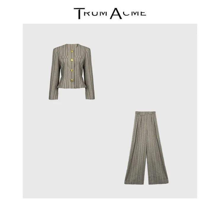 TrumAcme~2025秋季老钱风短外套上衣条纹外套+裤子套装时尚通勤