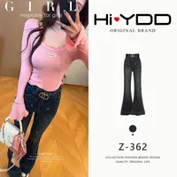 YDD•「Z-362」秋季辣妹风修身显瘦设计感复古牛仔微喇裤XM-33798