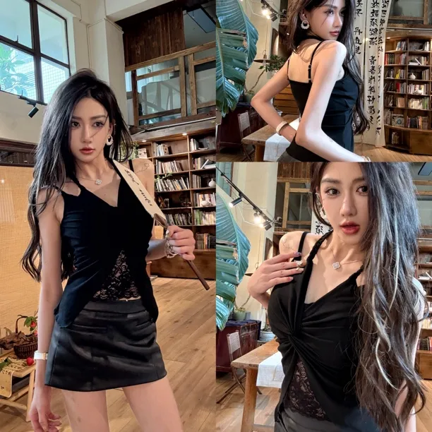 浠儿姐姐 吊带背心带胸垫女夏外穿2025新款美背辣妹蕾无袖挂脖