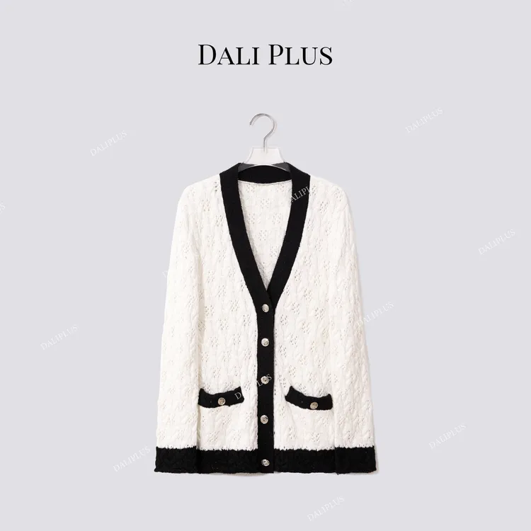 DALI PLUS绵羊毛桑蚕丝马海毛针织外套”高奢线V领开衫-D5CH5082