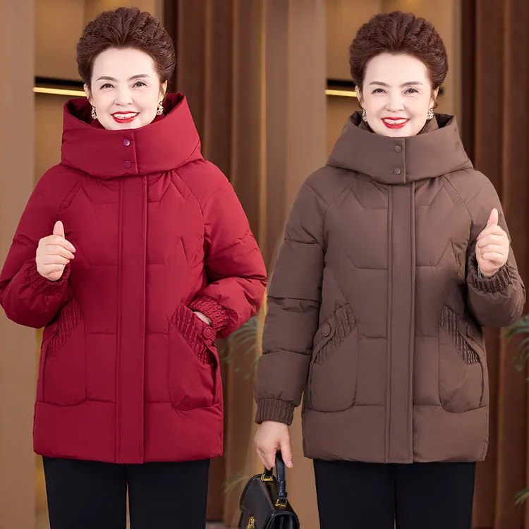奶奶冬装加厚棉服中老年人连帽时尚外套女妈妈气质保暖棉袄