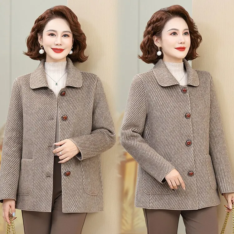 妈妈秋冬装双面毛呢外套气质2025新款中老年女装春秋短款呢子上衣