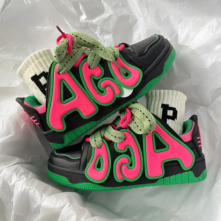 原创ins字母多巴胺面包鞋男鞋百搭高颜值拼接厚底情侣休闲滑板鞋