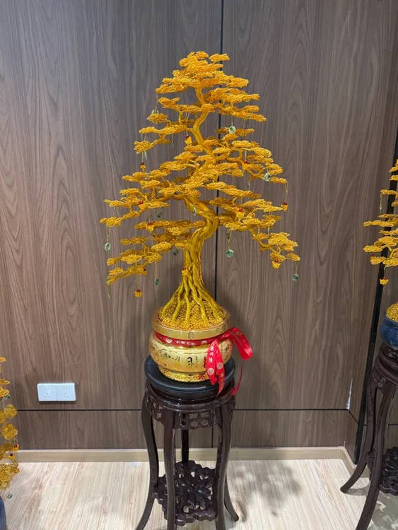 高一米左右卧室金色迎客松家居客厅办公送人开业乔迁首选