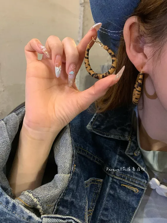 铜合金耳饰  复古美拉德豹纹耳环气质夸张水滴圈圈耳环轻奢耳钉女