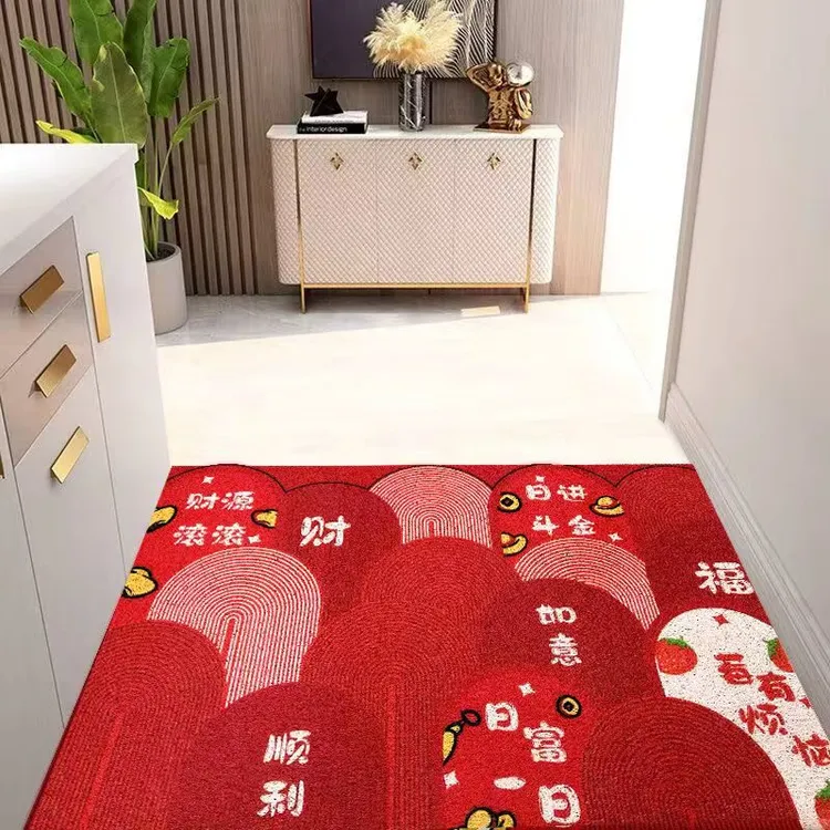 喜庆红色入户门地垫丝圈吸水防滑速干耐脏家用玄关垫