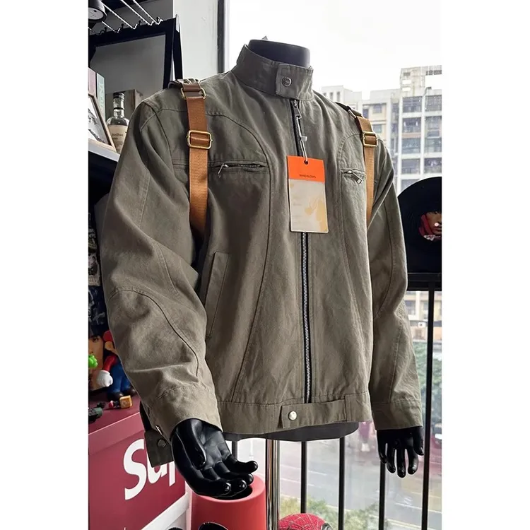 立领短款巴恩风外套男春季美式复古痞帅哈灵顿夹克解构风机车服潮