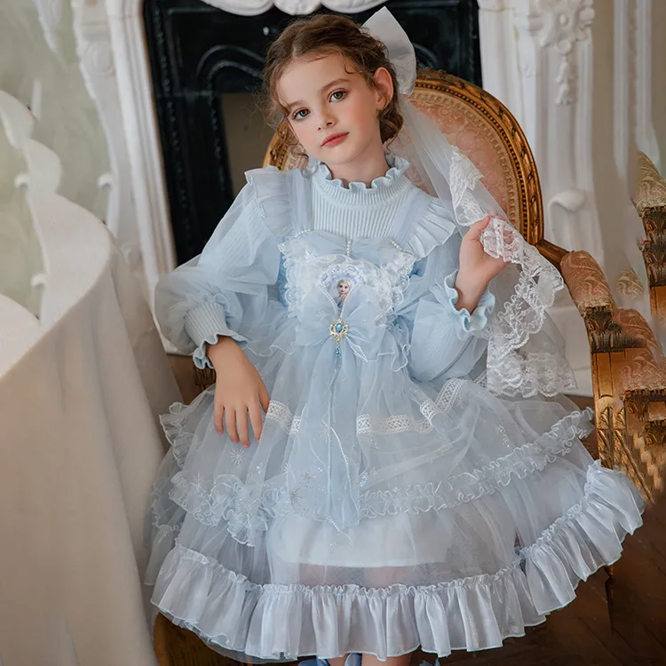 女童冬装加厚毛衣裙爱莎公主裙 冬季儿童厚裙子女孩蓬蓬纱连衣裙