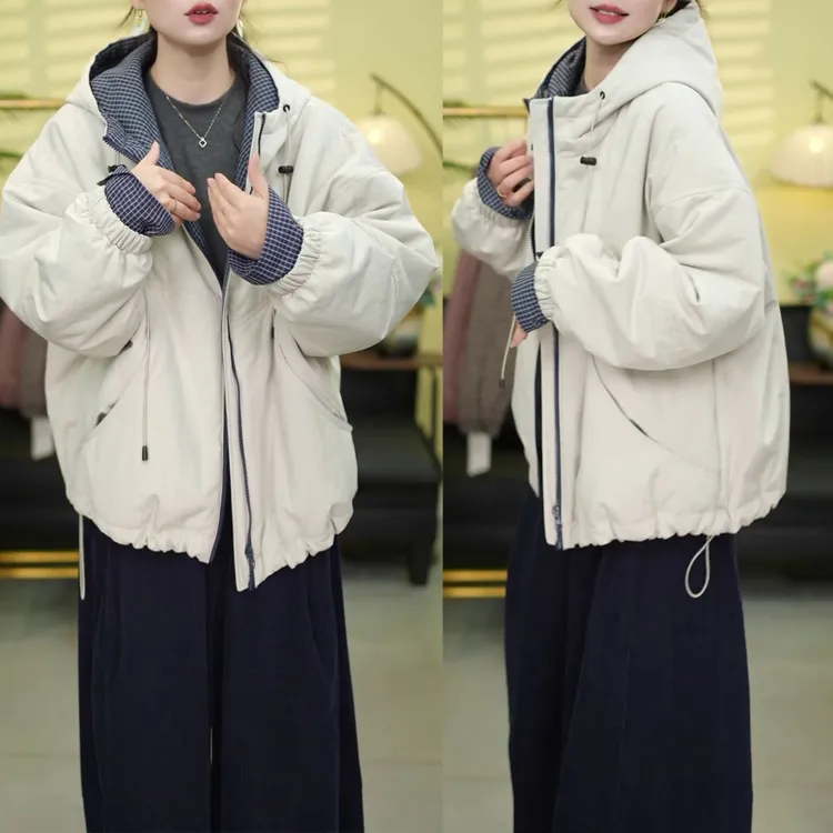 韩系设计感百搭连帽棉服女2025冬季新款时尚宽松显瘦加厚保暖棉衣