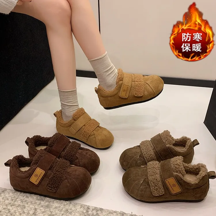 爆款加绒勃肯鞋女2025冬季新款复古保暖棉鞋轻便毛毛鞋厚底德训鞋