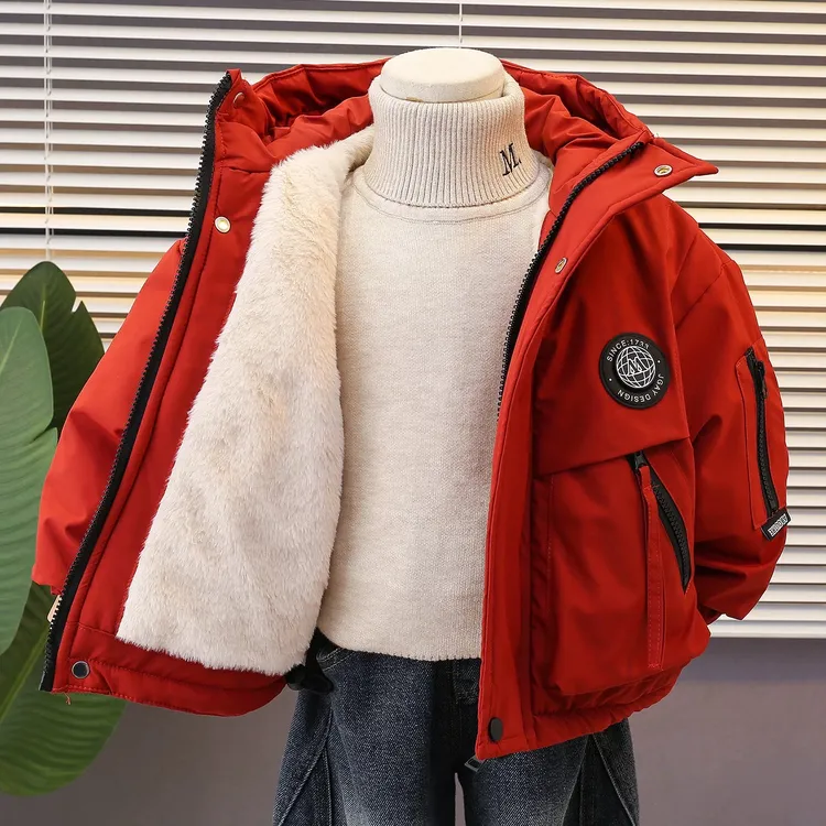 男童加绒加厚冲锋衣冬季新款2025年男孩子加厚棉服连帽外套