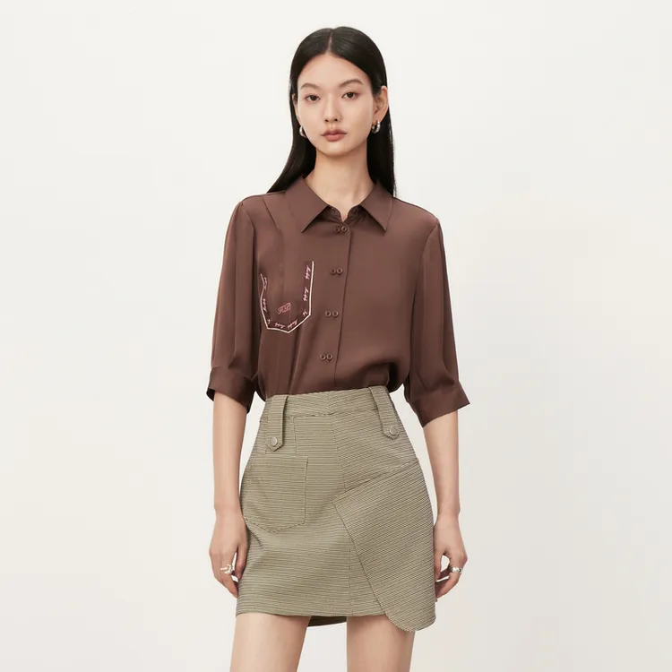 【商场同款】HPLY荷比俪2023秋季新廓形柔滑刺绣衬衫HMD33630135