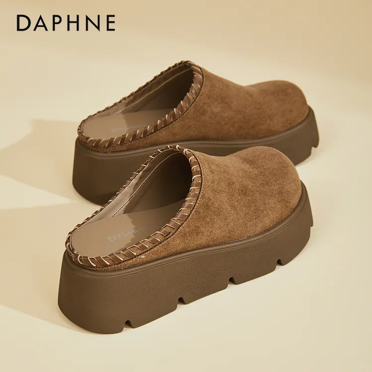 达芙妮厚底勃肯鞋女2025年秋季新款爆款时尚小皮鞋懒人包头半拖鞋