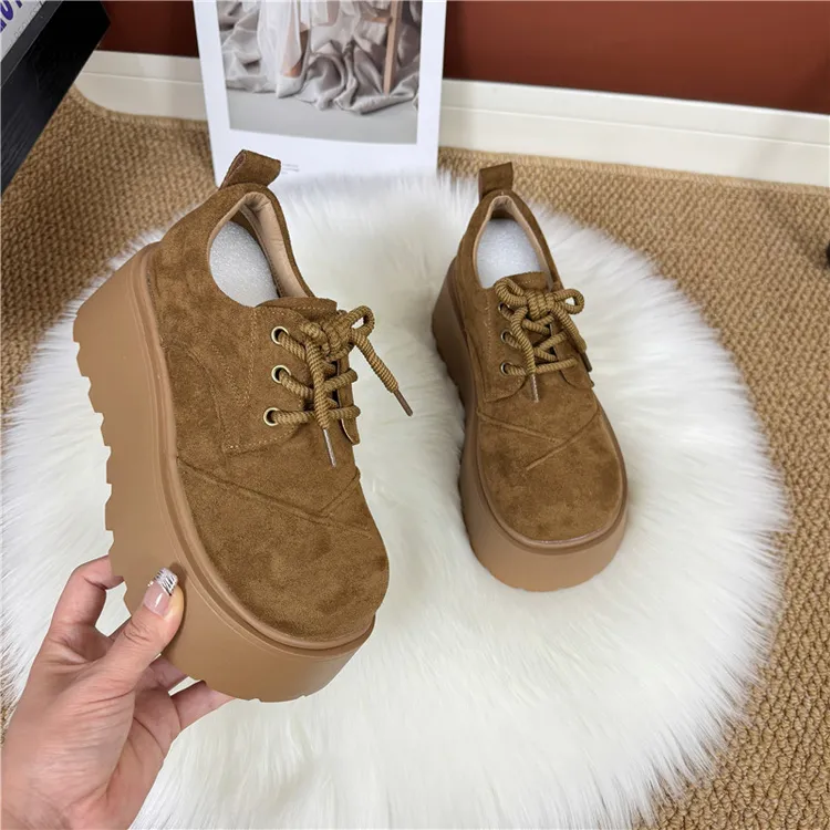 英伦风松糕厚底单鞋女2025新款绒面小个子增高百搭时尚休闲乐福鞋