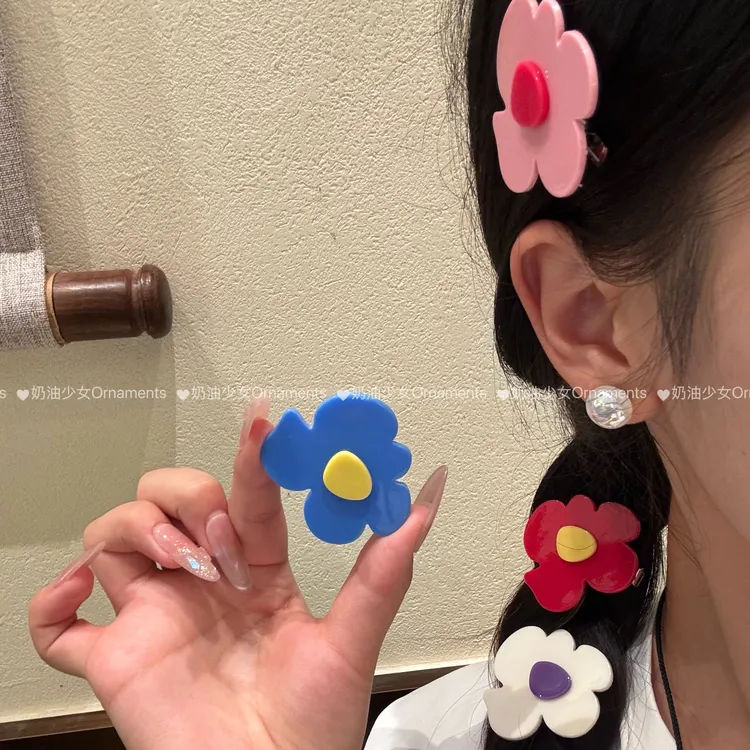 多巴胺糖果花朵彩色边夹发卡女2025新款甜美可爱侧边夹子发夹头饰