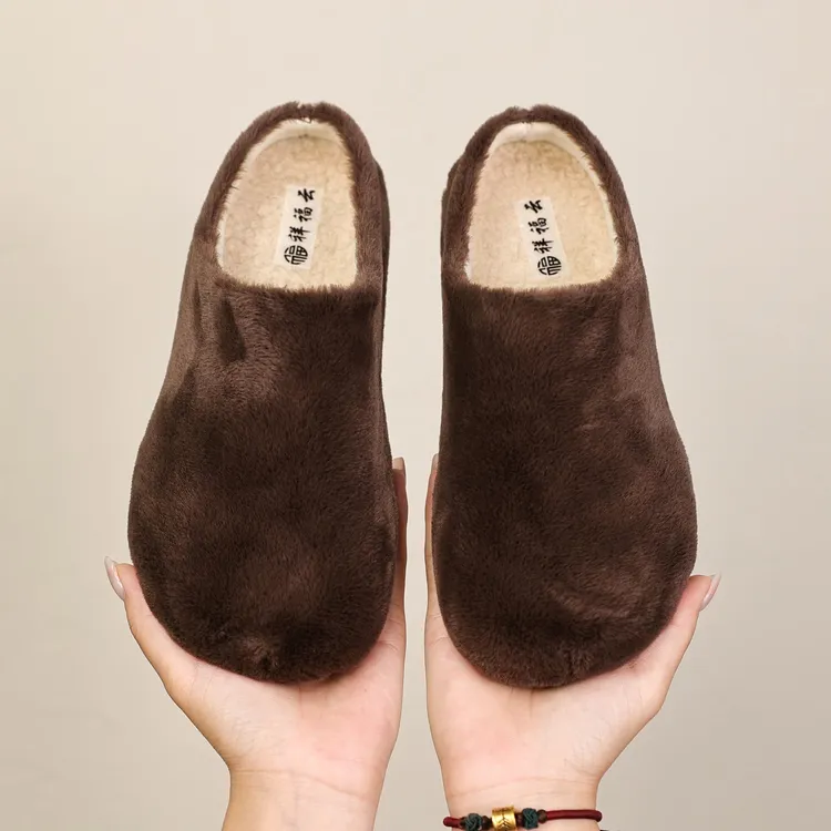 祥福云【毛绒勃肯】冬季新款加绒洋气百搭舒适防滑超轻底棉拖