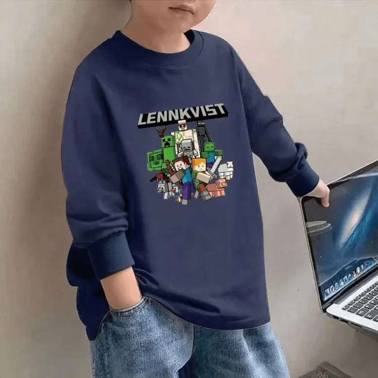 男童宽松春秋长袖打底衫中大童秋装我的世界卡通纯棉T恤儿童上衣