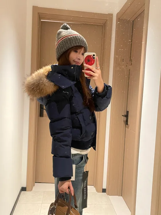 大毛领连帽单排扣羽绒服女2025冬季韩版宽松棉衣棉服白鸭绒外套厚