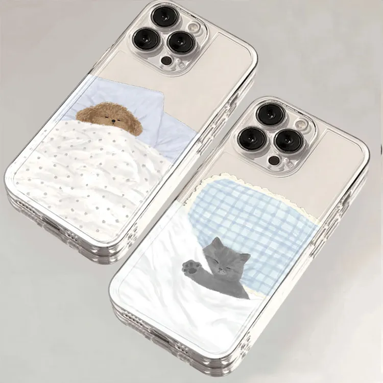 情侣睡觉猫狗适用于苹果iPhone15/16promax华为手机壳13/14太空壳
