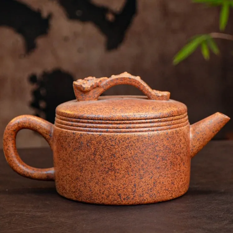 宜兴紫砂壶 吉江 桃花泥 柴烧 如意 汉瓦壶