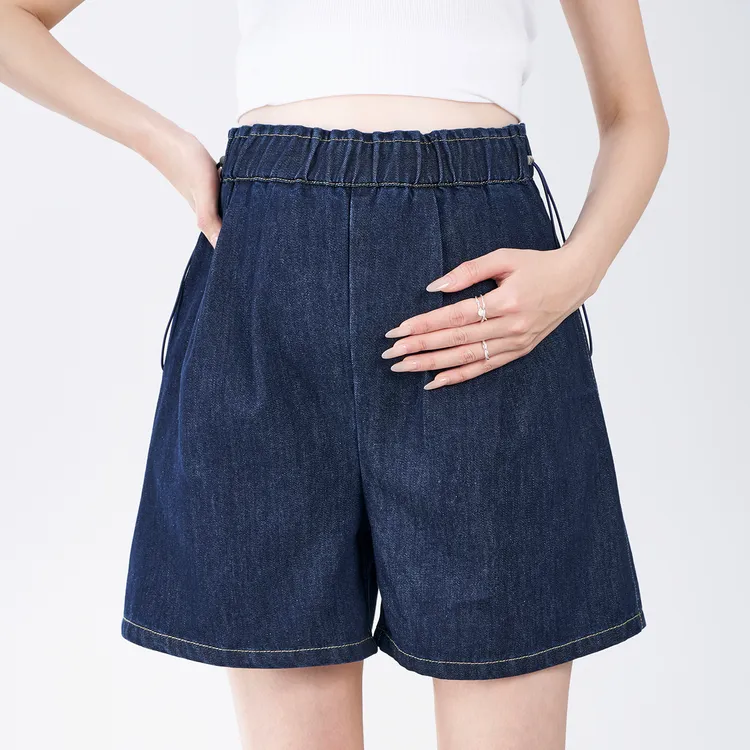 孕妇短裤外穿夏薄款2025新款五分牛仔裤无托腹阔腿裤子
