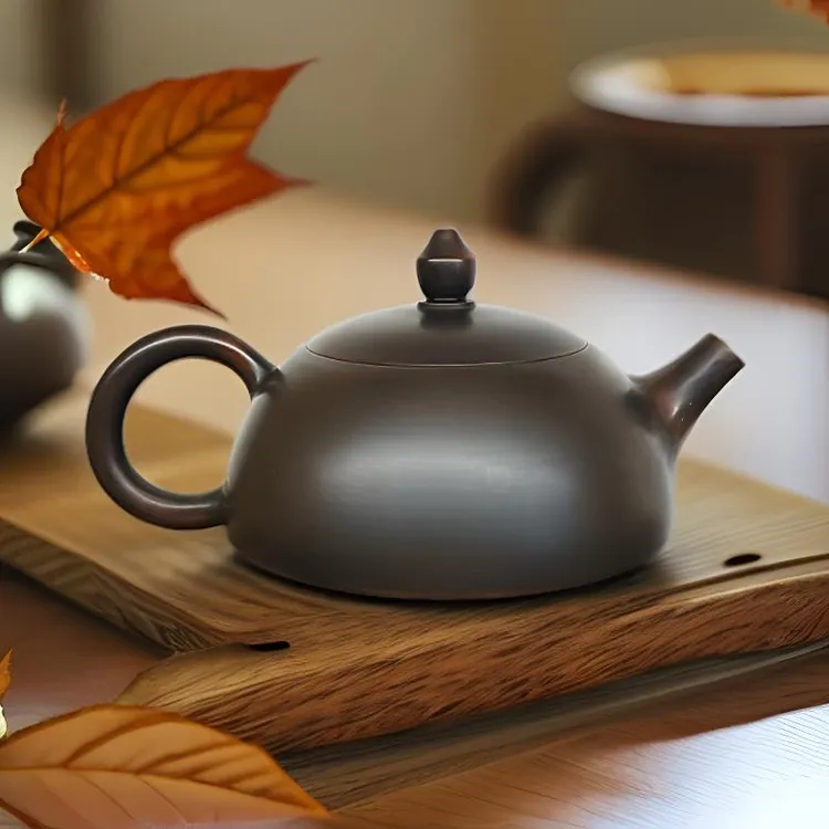 广西钦州坭兴陶半月壶光版壶手工拉坯约250毫升