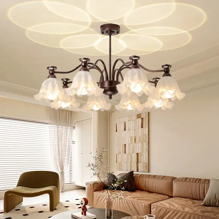 法式客厅吊灯乡村美式铃兰花朵大厅主灯中古美式创意餐厅卧室灯具