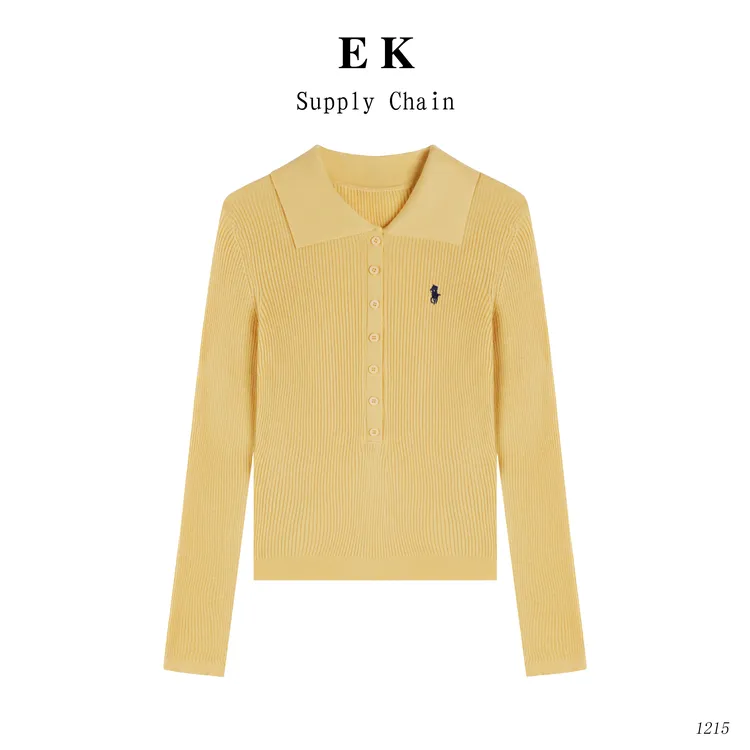 EK高级老钱风排扣翻领羊毛针织衫女秋季新款修身显瘦刺绣上衣1215