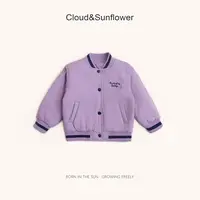 【云朵小葵】女童秋季加厚条纹织带英文蝴蝶结紫色棒球服外套555291