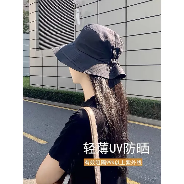 日系渔夫帽黑色女夏百搭遮阳帽薄款太阳帽早春盆帽新款帽子可卷边