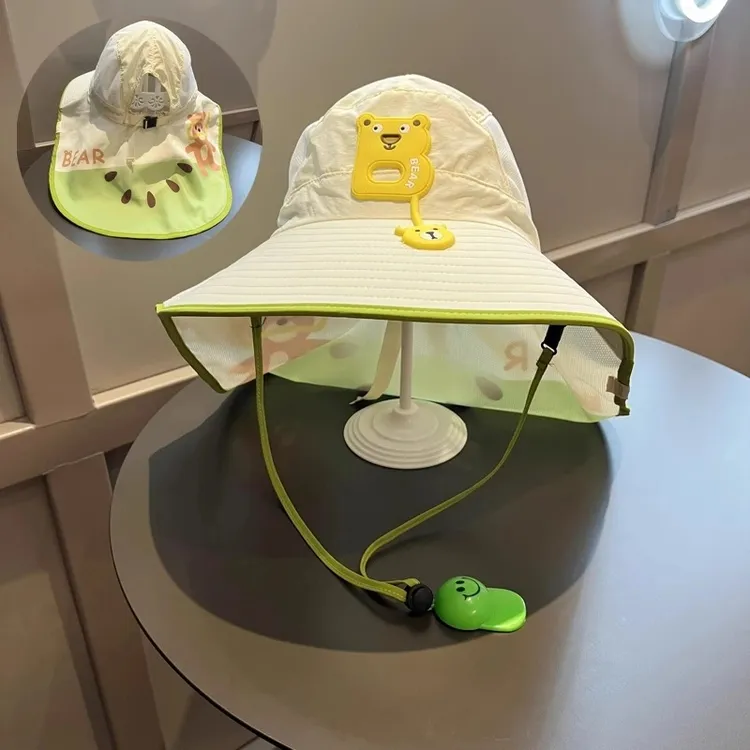 儿童遮阳帽大檐女童网防晒披肩帽男宝宝口哨渔夫帽户外太阳帽夏季