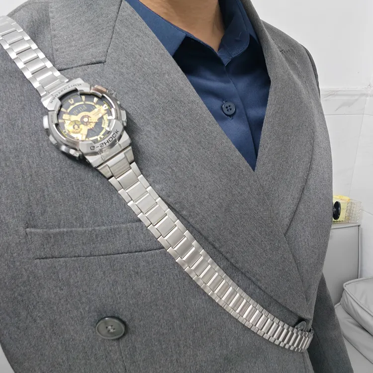 适配卡西欧黑金GA110金属表带GA100防水商务男士肩挎百搭表带表链