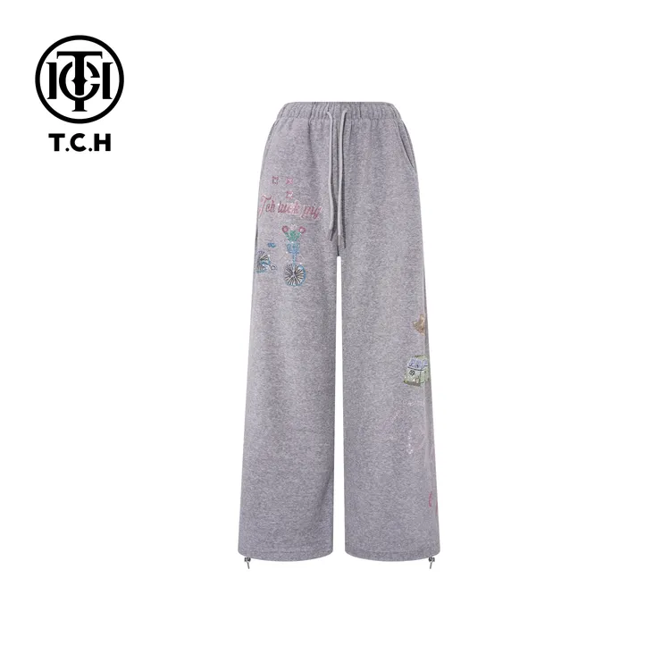 TCH私服秋冬慵懒风烫钻时尚淑女灰色长裤女T75D20E1040轻奢tch