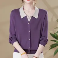 2025新款妈妈装针织衫女长袖秋季洋气翻领打底上衣