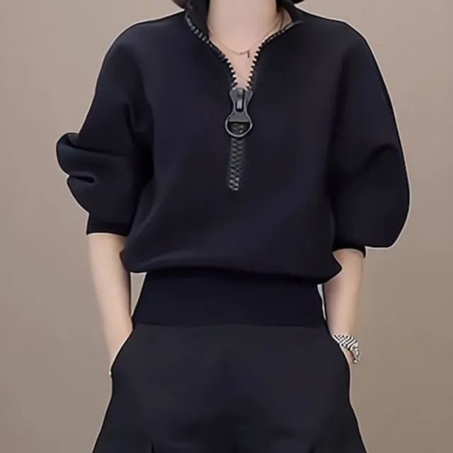 女士卫衣女款2025新款春秋高级感半拉链立领色短款时尚遮肚上衣